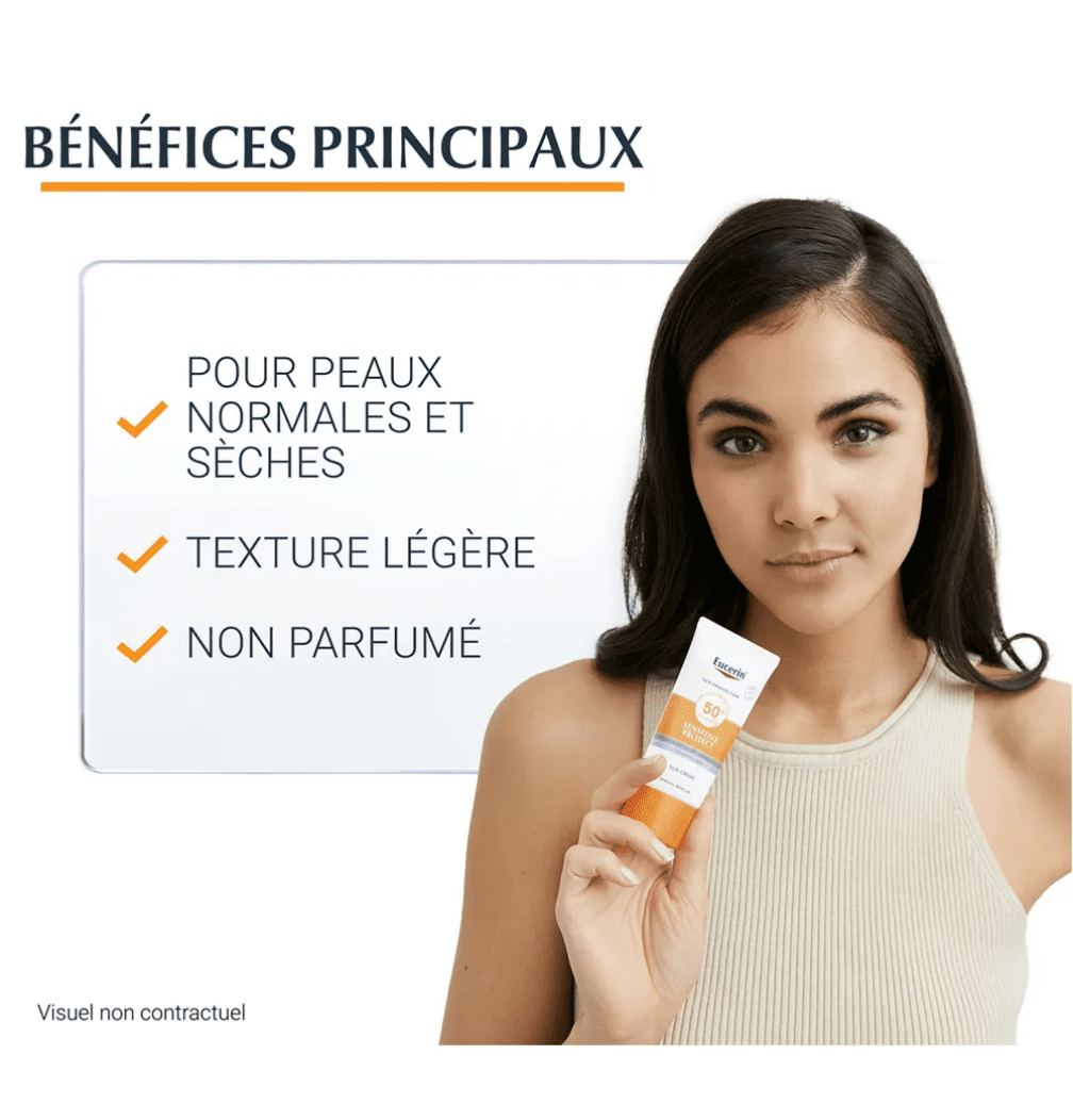 Eucerin Sun Protection Sensitive Protect Creme Tres Haute Protection Spf50+ Visage 50ml – Image 2