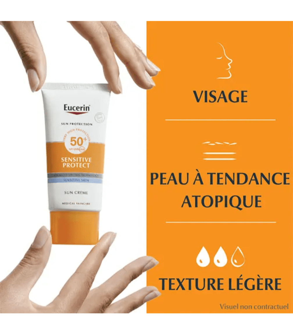 Eucerin Sun Protection Sensitive Protect Creme Tres Haute Protection Spf50+ Visage 50ml – Image 4
